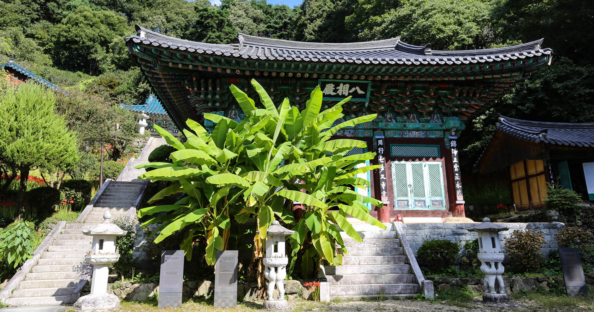 Un air tropical devant ce temple